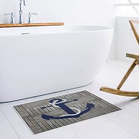 FunkyHome Nautical Anchor Custom Door Mat, Vintage Wood Rustic Indoor Outdoor Non-Slip Rubber Entrance Rugs for Bathroom… 51slSTBdPvL