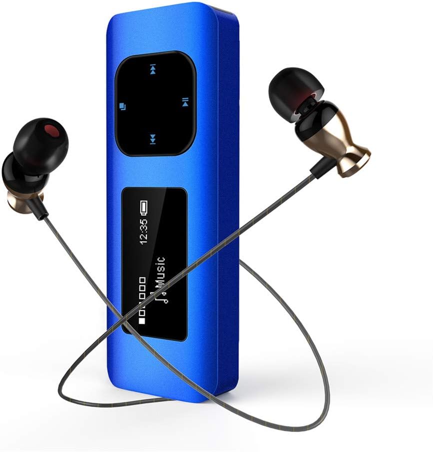 16gb Clip MP3 Player for running, Portable Sports Music Player with FM Radio Voice Recorder EarphoneArmband, Metal Clip MP3 Player Support Up to 128G, Blue
