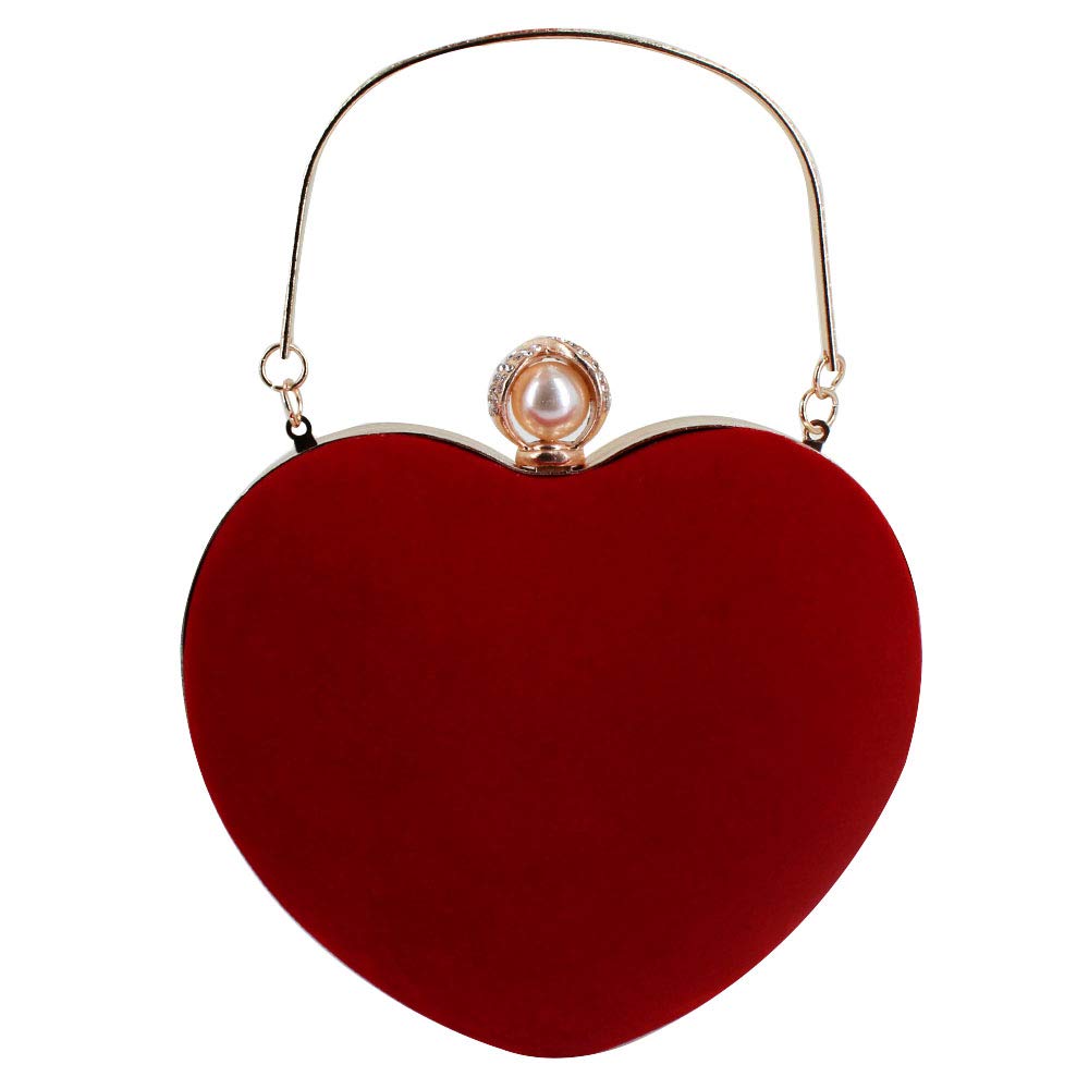 LA HUATE Women Heart Shape Clutch Purse Evening Party Handbag Wedding Bride Crossbody Bag (3779 Red)