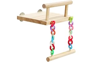 AQH Bird Perches Cage Toys, Parrot Wooden Platform, Exercise Stands with Wood Swing, Ferris Wheel Chewing for for Parakeet Conure Cockatiel Budgies Hummingbird (Style A)