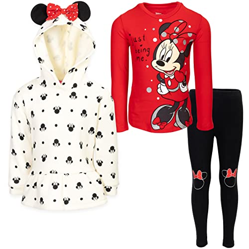 Disney Minnie Mouse Pullover Fleece Hoodie Graphic T-Shirt and Leggings 3 Piece Outfit Set Infant to Big Kid