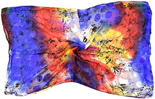 Devore Silk Velvet Blue Red Spotted Abstract Long Fine Scarf