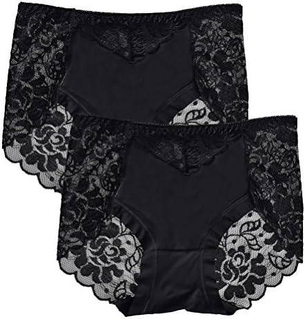 ROCHVIE Women's Lace Panties,Modal Sexy Lace Mid Rise Underwear Briefs of 2 Pack (Black, L)