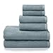 Welhome Franklin 100% Cotton Textured Towel (Dusty Blue) - Set of 6 - Highly Absorbent - Combed Cotton - Durable - Low Lint - 600 GSM - Machine Washable : 2 Bath Towels - 2 Hand Towels - 2 Wash Towels