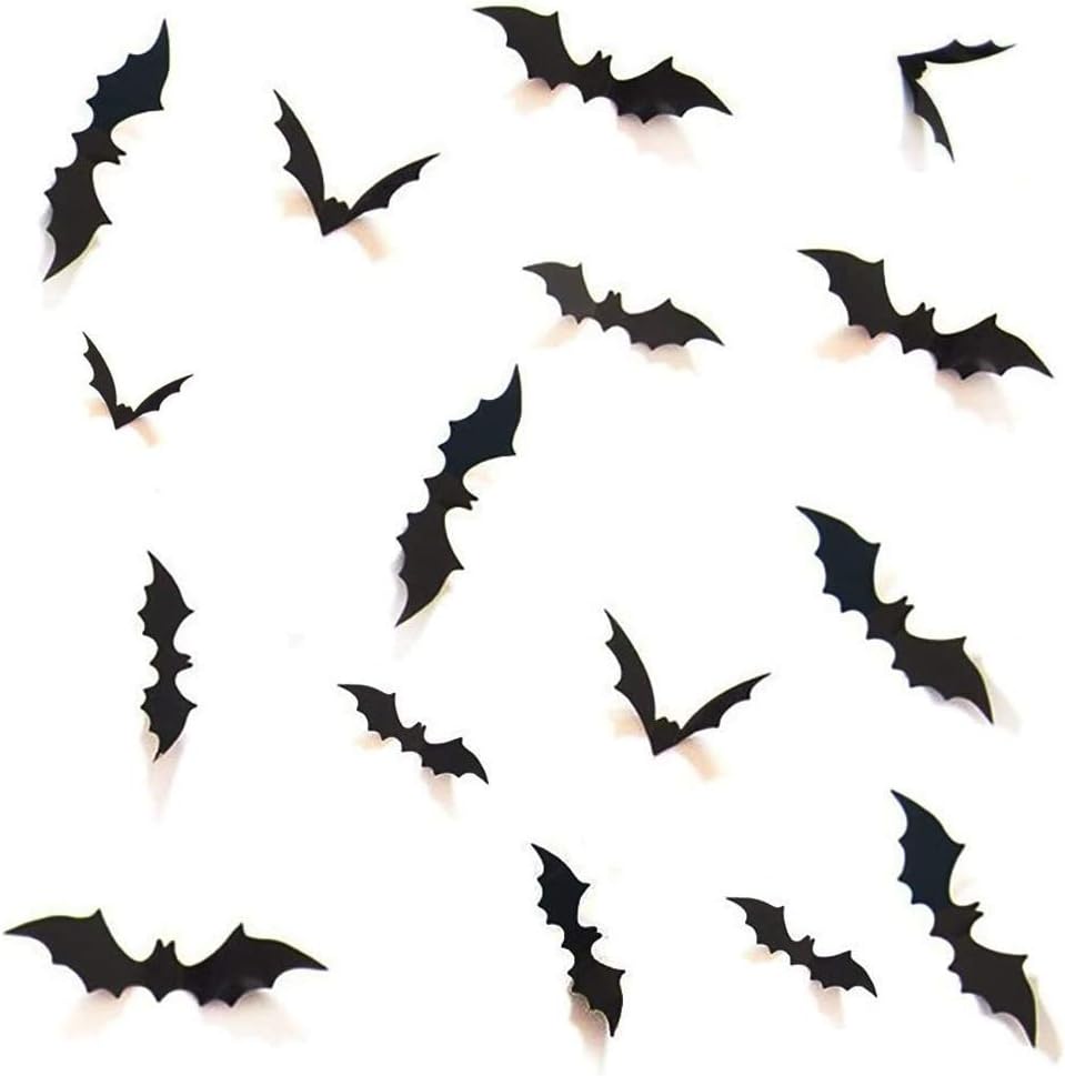 Halloween 3D Bats Decoration, 96Pcs Halloween Party Supplies 4 Sizes Realistic PVC Scary Bat Wall Decal Wall Sticker for Home Decor DIY Bathroom Decor Window Indoor Decorations