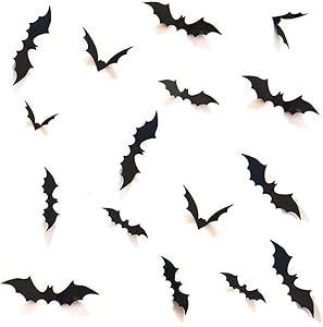 Halloween 3D Bats Decoration, 96Pcs Halloween Party Supplies 4 Sizes Realistic PVC Scary Bat Wall Decal Wall Sticker for Home Decor DIY Bathroom Decor Window Indoor Decorations