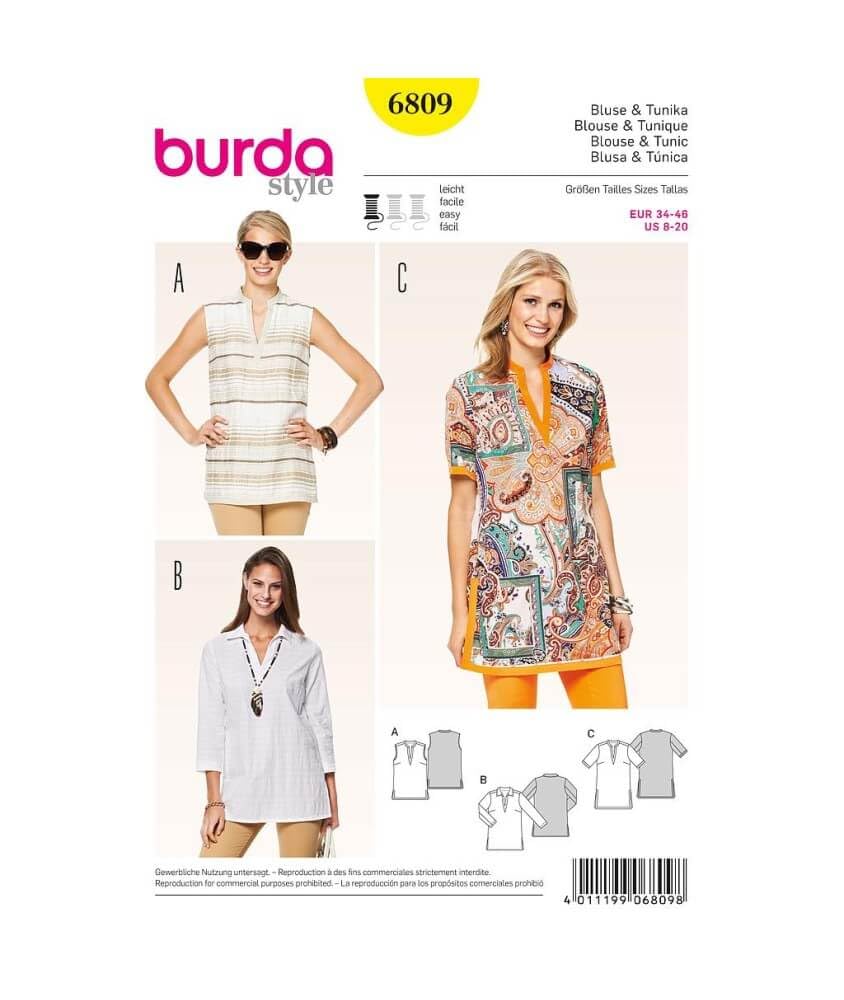 burda style Sewing Pattern B6809 Misses' Tops, Shirts and Blouses
