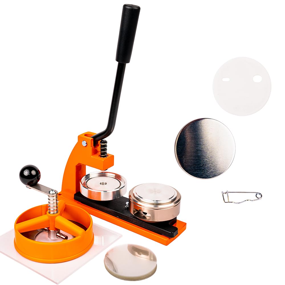 eBadges 58mm Badge Maker Kit with 250 Badge Button Blanks | Metal Button Press, Badge Machine with Circle Cutter | Interchangeable Dies 25, 38, 45, 77mm | DIY Crafts & Custom Designs