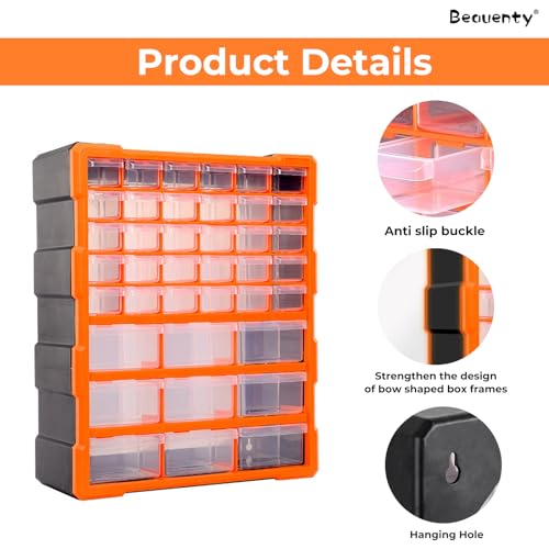 Beauenty Screws Storage Cabinet, 39 Drawers Tools Organiser Unit, Plastics Component Organizer, Small Parts Drawers Storage Box for Nuts, Bolts, Sewing, Nails, Craft (38L x 16W x 47H cm)
