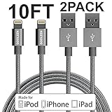 Lightning Cable, GOOLEEN 2Pack 10FT Nylon Braided Extra Long 8pin USB Sync Charger Cables Charging Cord For Apple iPhone 7/7 plus/SE/6/6 Plus/6s/6s Plus/5/5c/5s, iPad Mini/Air, iPod Nan/Touch - Grey