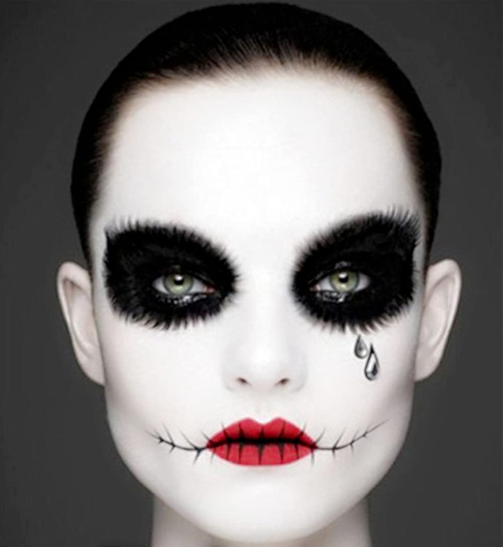 Go Ho Cream-Blendable Clown White Face Paint Stick,Full-coverage Waterproof Face Body Paint for Halloween Cosplay Jokester Zombie Vampire Skeleton Clown SFX Makeup,White Eye Black Stick