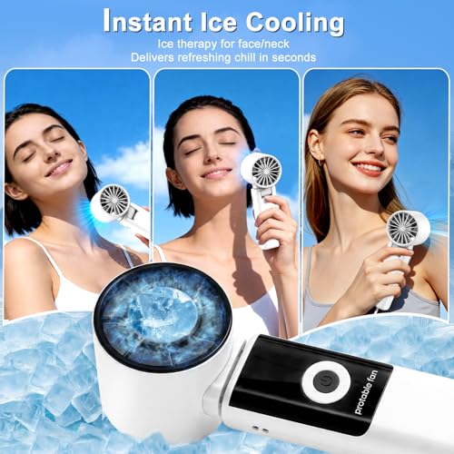 Gkstly Portable Handheld Fan with Ice Cooler High Speed Turbo Fan with 199 Gear Adjustable Rechargeable Small Personal Hand Fan with LED Display 3-in-1 Foldable Desk Fan for Home Office Outdoor Camp