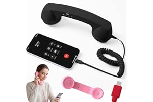 MNVCZXC Retro Phone Handset for iPhone & Android, Cell Phone Receiver with Microphone & Speaker, Vintage Old School Telephone Handset for Mobile Phones, 90s Style Prop for Photos(Black,Type-C)