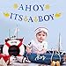 Ahoy Its A Boy Banner Nautical Themed Whale Anchor Sailor Garland Baby Shower Birthday Party Decorations [Large Size]