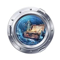 DNVEN 18 inches x 18 inches Porthole Under The Sea Treasure Hunting Window View Faux Submarine Murals Wall Decals Stickers Removable for Bedrooms