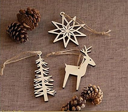 HUAL Creative Hobbies Unfinished Wooden Christmas Ornaments , Ready to Paint or Decorate,One pack (Snowflakes, trees, moose deer)