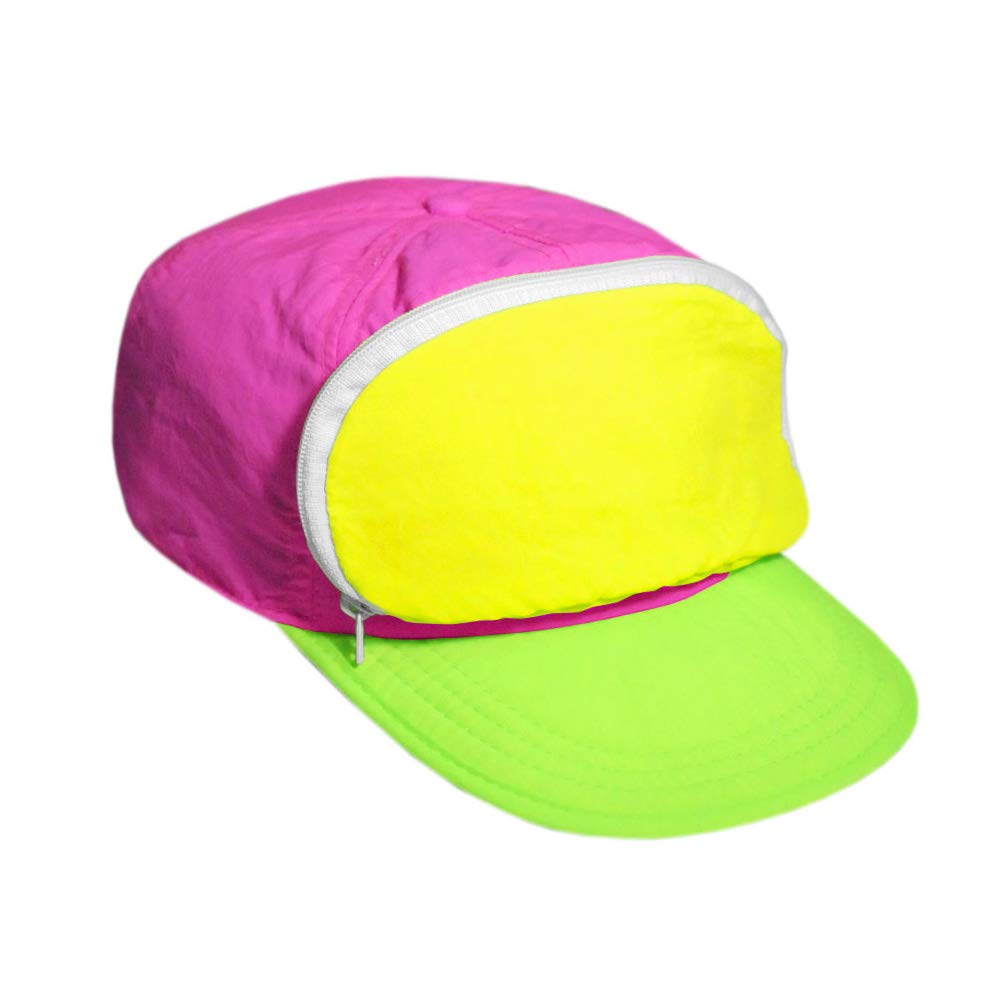 Cap-sac Fanny Pack hat for Your Head - 80s / 90s - Nylon Cap with Zipper Pocket and Adjustable Closure - Mens Hats/Womens Hats (Tri-Color)