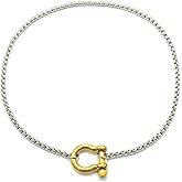 SIXAOAZZ 18K Gold Plated Buckle Necklace with Heavy Screw Anchor Shackle Wheat Chain Two Tone Carabiner 17.7 Inch Stainless Steel Foxtail Chain