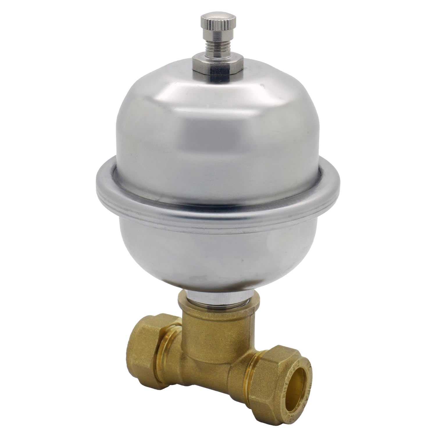 Shock Arrestor 0.16L Mini Expansion Vessel, 15mm Tee, Stainless Steel, Prevents Noisy Pipes, WRAS Approved, 135mm Height, 80mm Diameter (Shock Arrestor + 15mm Tee)