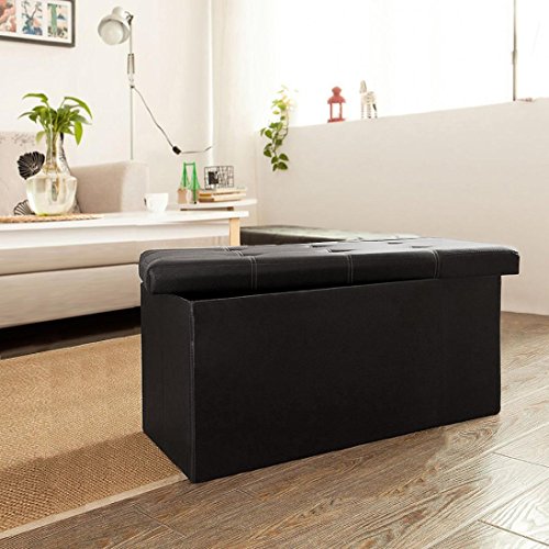 Nmch Storage Ottomans, 250lbs Load Capacity, PU Leather Premium Quality, Easy Installation, Living Room Rest Stool, Babies' Toys Stoarge Box, Bedroom Crate/Ottoman (763838Cm, Black) - Thumbnail 4