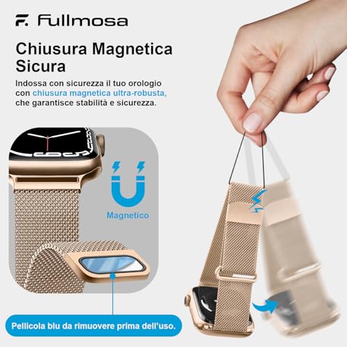 Fullmosa Metal Strap Compatible with Apple Watch 42 mm Series 11 10 41 mm 40 mm 38 mm for Women Men, Milanese Mesh Steel Straps for iWatch SE3 2 1 Series 11 10 9 8 7 6 5 4 3 2 1, Rose Gold