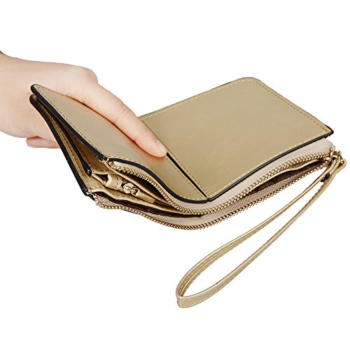 Lovena Soft Leather Wristlet Smartphone Zipper Wallet Tassel Wristlet with Credit Card Holder/Cash pocket/Wrist Strap-Fit iPhone X/iPhone 8/7Plus Samsung Note 8/5- Light Gold - Thumbnail 4