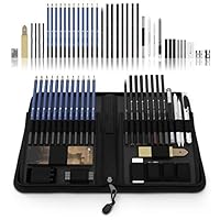 Castle Art Supplies Graphite Drawing Pencils and Sketch Set (40-Piece Kit), Complete Artist Kit Includes Charcoals, Pastels and Zippered Carry Case, Includes Rare Pop-Up Stand