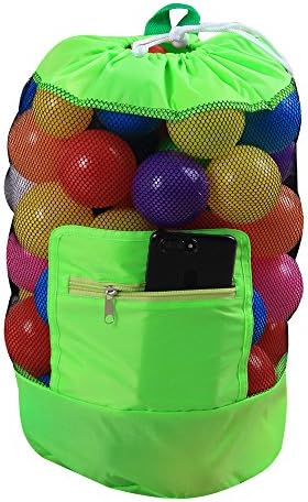 KXN Large Mesh Tote Bag, Durable Sand Away Drawstring Backpack with Zipper Pocket Perfect for Beach, Swim, Pool Toys, Stay Away From Sand and Water (Green)