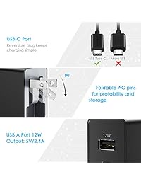 [USB IF Certificado] Cargador USB C, CHOETECH 2 puertos 51 W USB tipo C cargador de pared con Type C Puerto de 39 W Suministro de alimentación para MacBook iPhone 8 8 + X, Pixel 2 Pixel Pixel XL, Galaxy Note 8 S8 S8 Plus y más