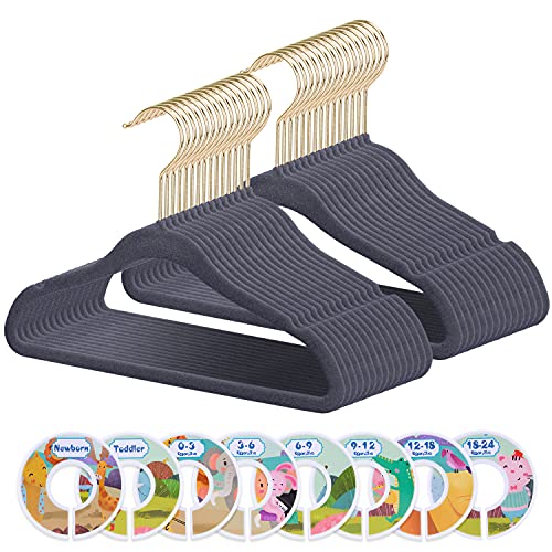 Himetsuya Kids Hangers 50 Pack Baby Velvet Hangers With 8 Pcs Baby