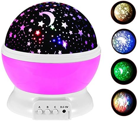 Cosmos Star Projector Starry Star Moon Sky Night Projector Sun and Star LED Night Light Romantic 360 Degree Rotating Galaxy Night Lamp for Baby Kids Lover Friends Bedroom(Pink)
