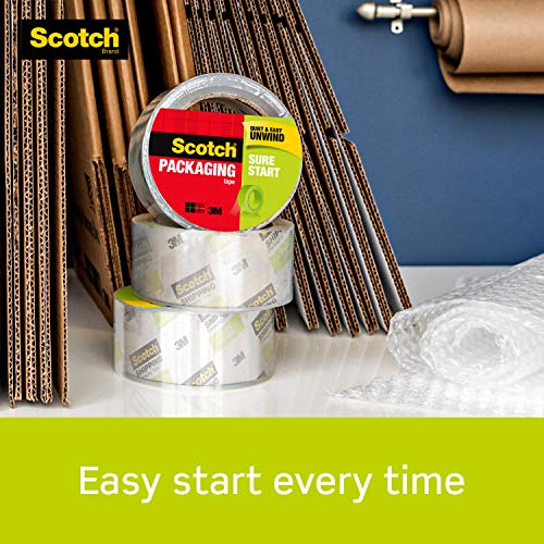 Scotch Sure Start Packing Tape, Clear, Holiday Wrapping Tape with Quiet