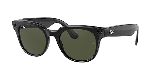 Ray-Ban Stories Meteor Square Smart Glasses, Shiny Black/Green