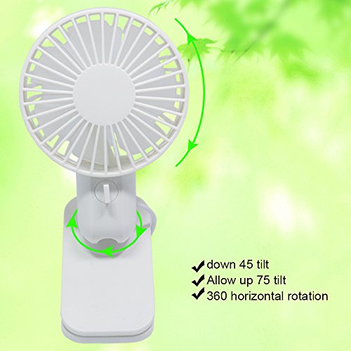 HOMCA Mini USB Clip Fan, Double-blade Design 2-Speed Personal Table Fan USB Powered by NetBook, MacBook, Power Bank and PC, 360 Degree Rotate Portable Fan Perfect for Stroller Home Office (White) - Thumbnail 5