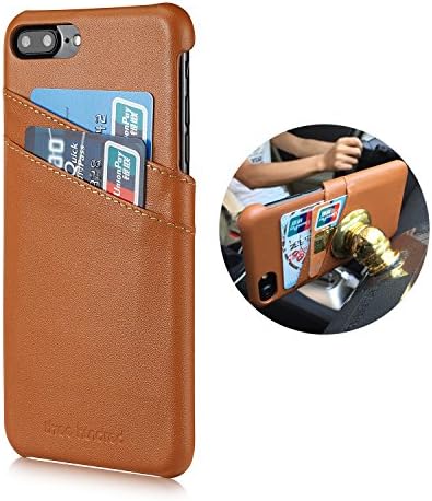 iPhone 7 Plus Case iPhone 8 Plus Case, 100% Genuine Leather Comfortable Feel 2 Card Slot and Built-in METAL PLATE for Magnetic Car Mount Design for Apple iPhone 7 / 8 Plus (Brown)