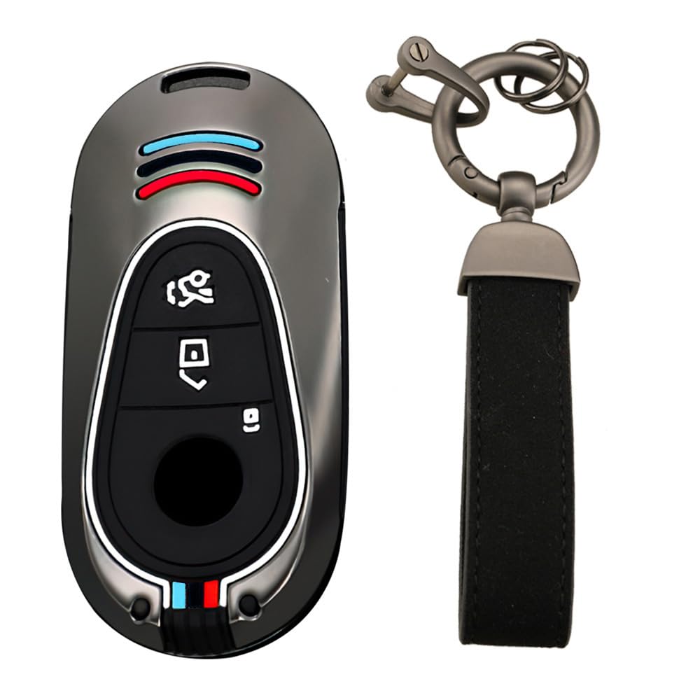 KUNIO Car Key Fob Cover fit for Mercedes Benz C Class W206 S Class W223 C200 GLC 2023 2022 2021 2020 Key Protection Metal Case Key Cover Key Case Keychain Keyring B Black