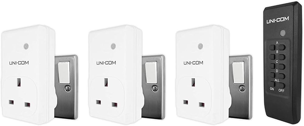 Uni-Com Remote Control Sockets 4-Pack UK Plug Wireless On Off Switch Power