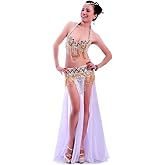 ROYAL SMEELA Belly Dance Costume Set for Women Professional Belly Dance Bra and Belt Belly Dancing Skirt Slit Carnival Outfit