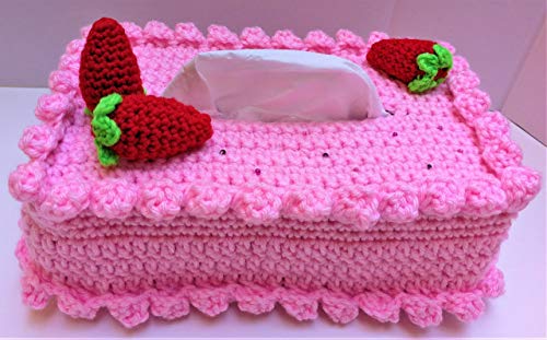 Large Cute Custom Modern Decorative Pink Strawberries Cake House Toilet Rectangular Facial Kleenex Tissue Paper Box Cover Napkin Holder Mother Fiancée Girlfriend Birthday Gift Anniversary Ideas Basket