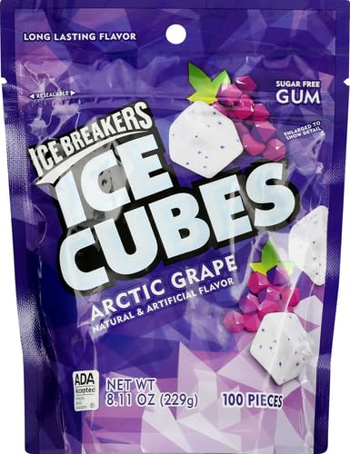 ICE BREAKERS ICE CUBES ARCTIC GRAPE SUGAR FREE CHEWING GUM POUCH, 8.11 OZ (100 PIECES)