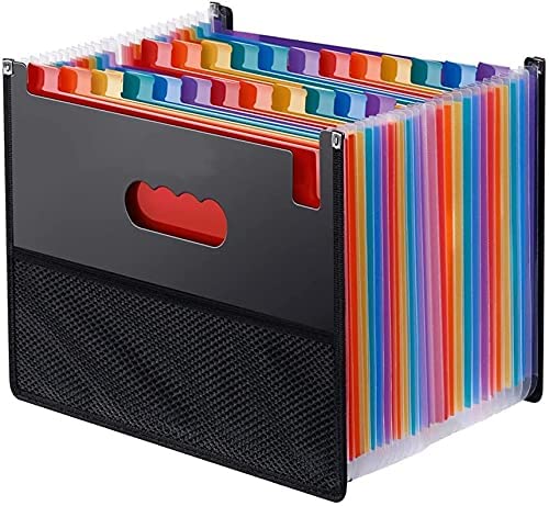 Expanding File Folder, 24 Pockets Multi-Color Accordion A4 Documents File Bill Letter Organiser, Plastic Portable Filling Storage with Big Capacity Expandable Wallet Stand