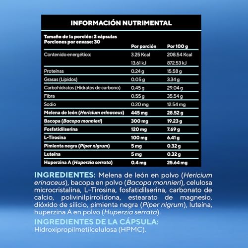 Dumo Focus Boost | Nootrópico Natural con Melena de León, Bacopa, Luteína, L-Tirosina, Pimienta Negra, Huperzina A, Fosfatidilserina | Apoyo a la Memoria, Concentración y Claridad | 60 Cápsulas Veganas sin Gluten | Formula Premium para 1 mes de Consumo.