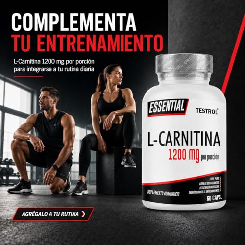 Carnitina Essential 1200mg por porción, L Carnitina Tartatro libre de Estimulantes para Hombre y Mujer, Calidad Premium | TSN Testrol L-Carnitina Essential 60 Cápsulas.