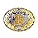 HUABOLA CALYN Western Belt Buckle Initial Letters ABCDEFG to Y-Cowboy Rodeo Gold Large Belt Buckle for Men and Women (B)