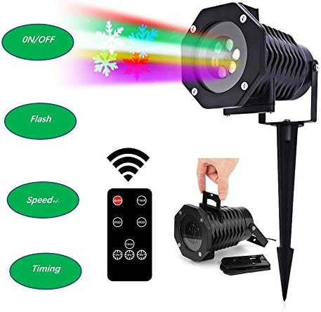 Christmas Light Projector, LOHASLY Rotating Night Light Projector Snowflake Spotlight with Remote, 10 Pattern Sparkling Landscape Lights for Holiday Party Waterproof Multilcolor