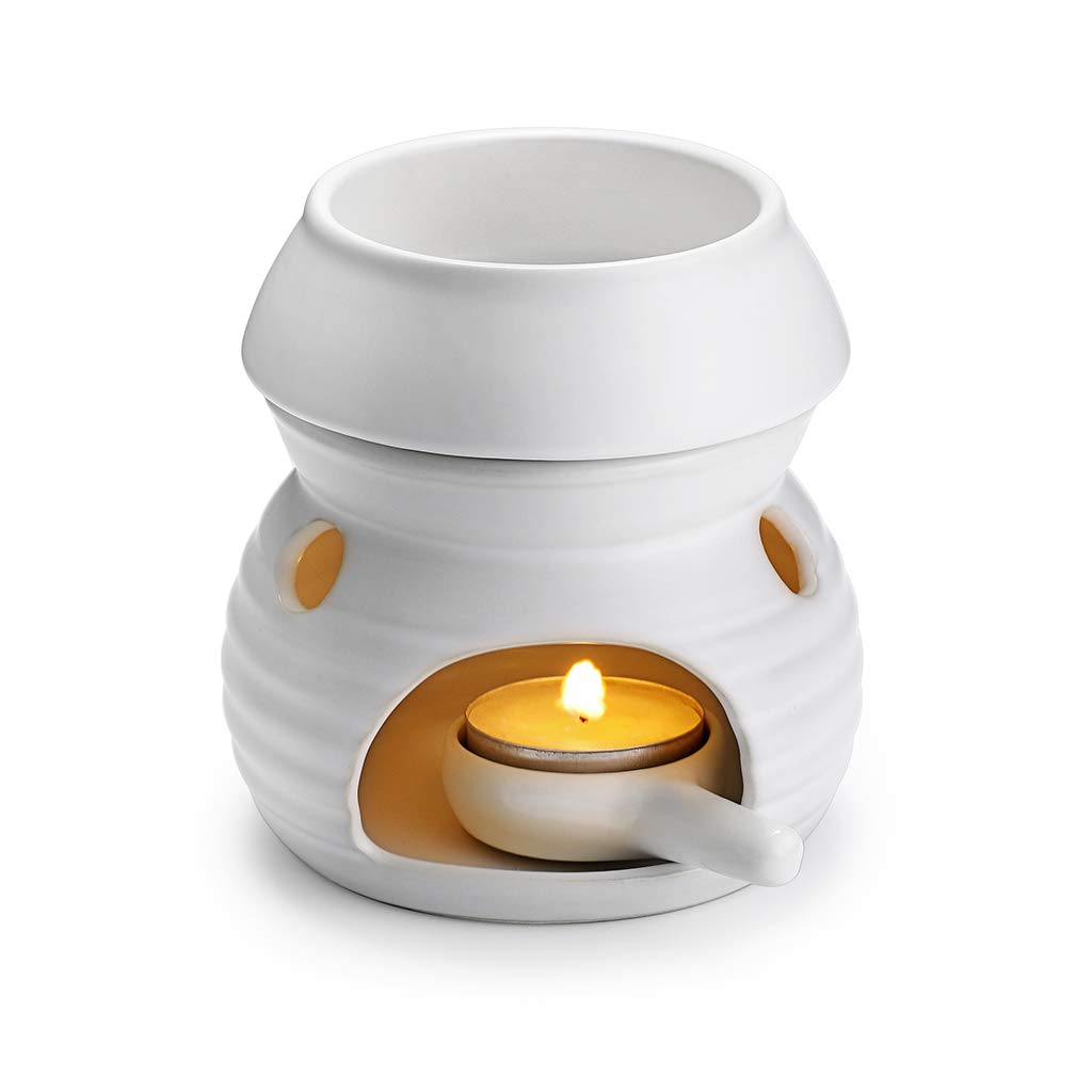 BSTKEY Ceramic Essential Oil Burner Wax Melt Burner with Candle Spoon, Decorative Home Aroma Oil Burner Candle Holder, Gourd Model (White)