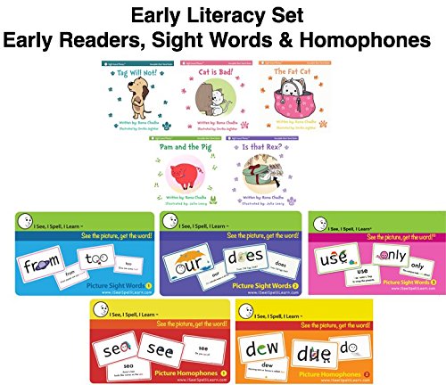Early Literacy Set (K-2) - 1 Bundle of Five Early Readers, 3 Sets Picture Sight Words & 2 Sets Picture Homophones