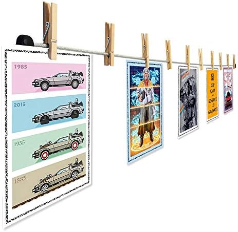 LeTOMA - Photo Rope Made of Steel 2x79” with 2x16 Natural Wooden Clips - Cable Photo Card Holder with Transparent Protective Layer - Set of 2