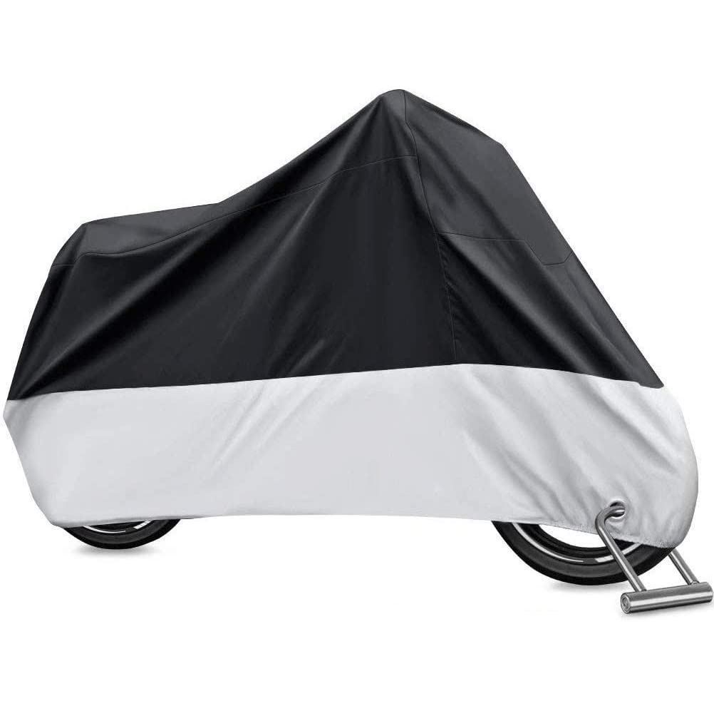 KOKOMALL 210D Motorcycle Covers Motorbike Cover Waterproof Outdoor for Outside Storage Heavy Duty Protection with Lock Holes Anti UV Black XXXXL 295x110x140