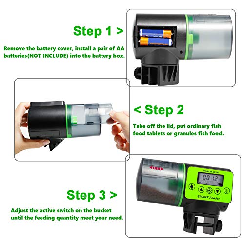 ShinePick Automatic Fish Feeder Moisture-Proof Fish Food Dispenser Battery-Operated Intelligent Timer Auto Feeder for Turtle Pond Aquarium and Fish Tank